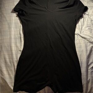 Black Ribbed Short Sleeve Bodysuit